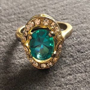 Vintage Turquoise CZ Gold Tone Ring Size 9 1/4